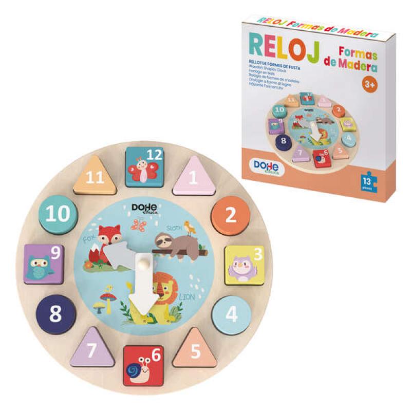 Dohe Juego Educativo de Formas Geometricas de Madera - Bordes Redondos - Tacto Suave - Colores Llamativos - Motivo Reloj - Estim