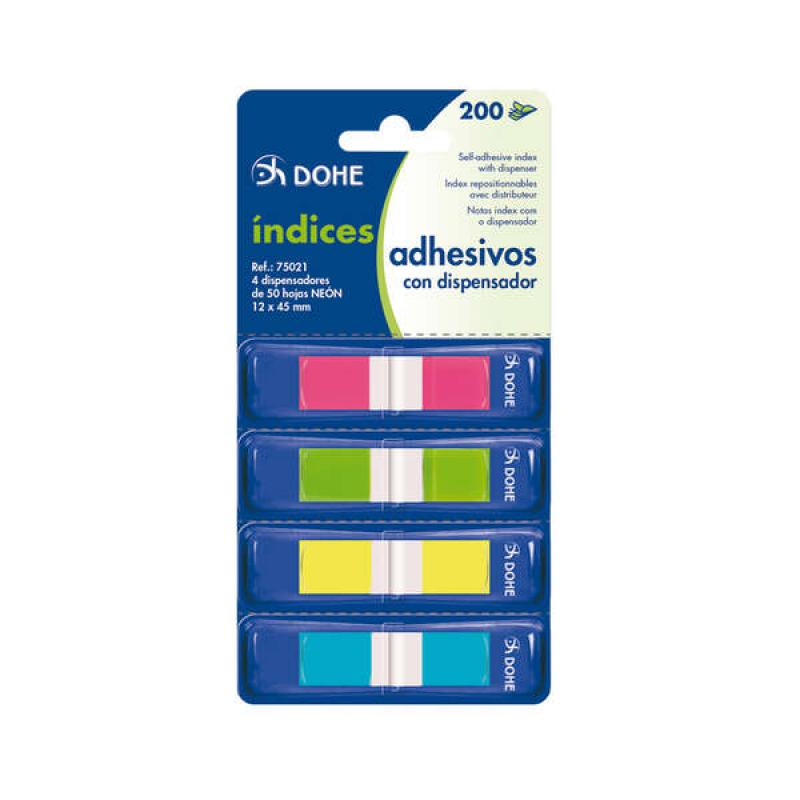 Dohe Mini-Indices Reposicionables - 12x45mm - Dispensador con 4 Colores - Ideal para Oficina y Escuela