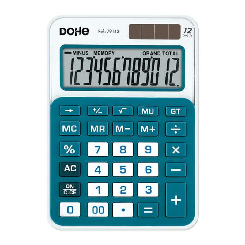 Dohe Calculadora Electronica de 12 Digitos - Alimentacion Solar y a Pilas - 4 Teclas de Memoria - Apagado Automatico - Teclas de