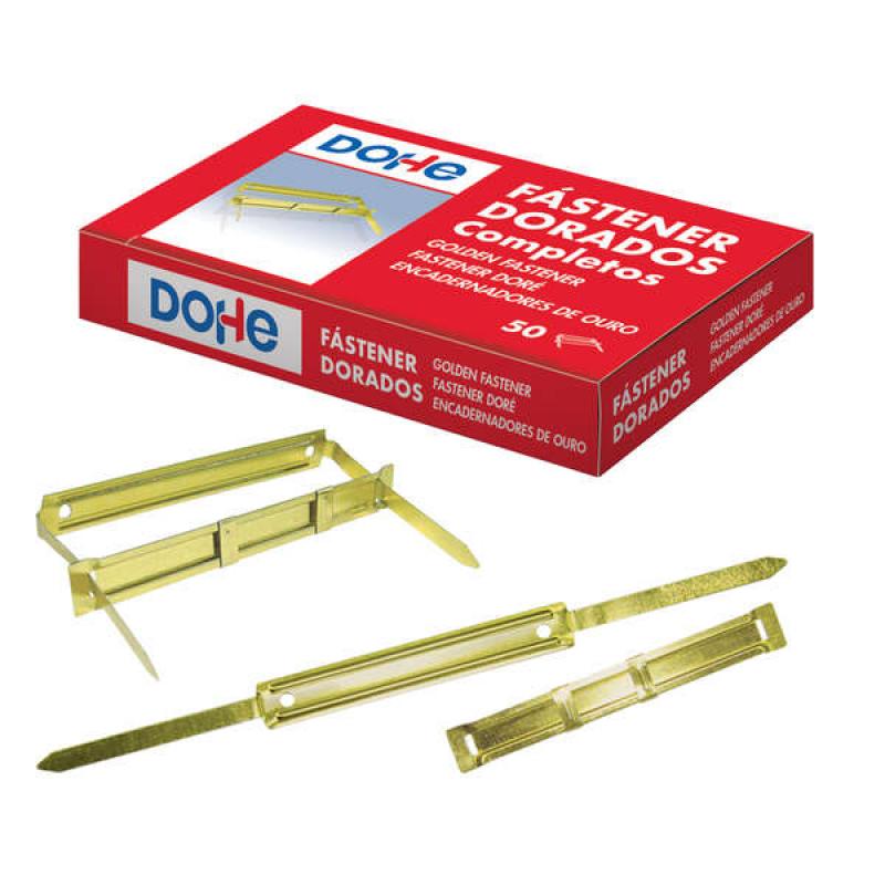 Dohe Fastener Metalico Dorado - para Encuadernaciones de 80mm - Lengüeta y Pasador - Caja de 50 Uds