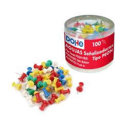 Dohe Caja de 100 Agujas de Señalizacion - Cabeza de Plastico y Punta Metalica de Primera Calidad - Colores Surtidos