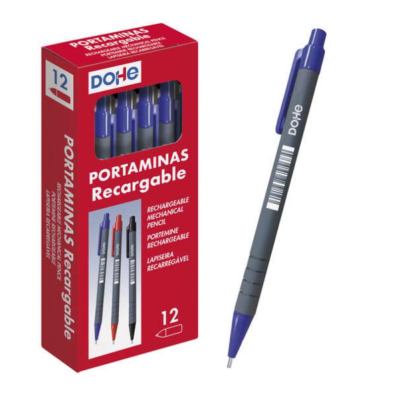 Dohe Portaminas Recargable con Cuerpo de Plastico - para Minas de grafito de 0.5mm - Punta Acolchada Metalica - Clip y Goma de B