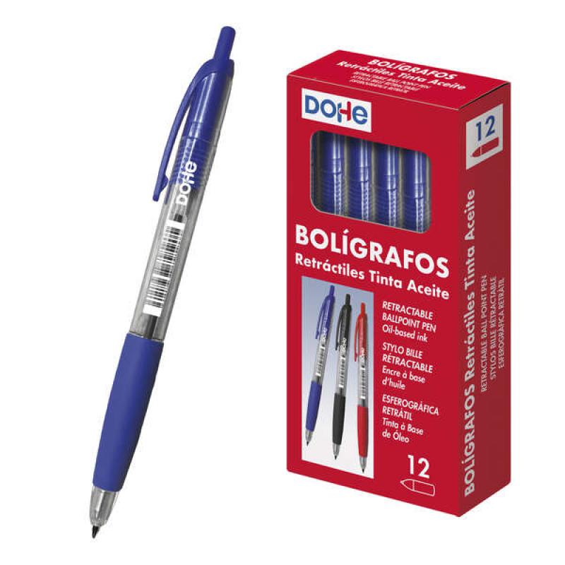 Dohe Boligrafos Retractiles de Tinta a Base de Aceite - Punta Bola de 1mm - Trazo de 0.4mm - Cuerpo Transparente con Grip de Cau