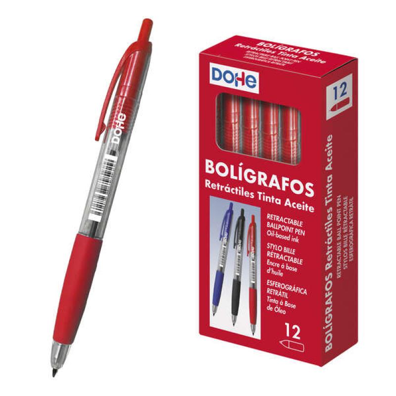 Dohe Boligrafos Retractiles de Tinta a Base de Aceite - Punta de Bola Metalica de 1mm - Trazo de 0.4mm - Cuerpo Transparente