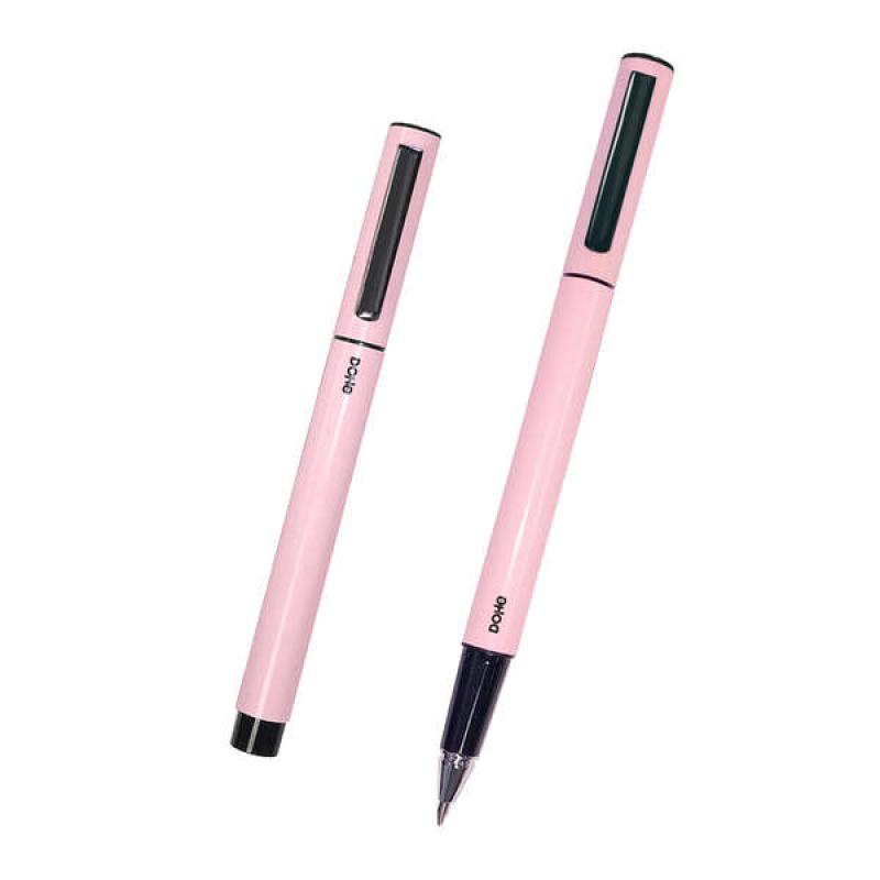 Dohe Boligrafos Elegantes de Metal Ligero - Cuerpo Ovalado en Rosa - Ergonomicos y Deslizamiento Perfecto - Capucha con Clip a J