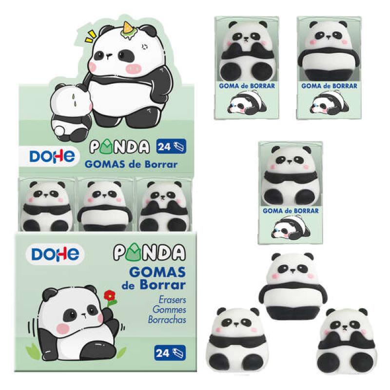Dohe Expositor de 24 Gomas de Borrar Panda - Fabricada en PVC - Forma de Panda - Suave y Agradable Tacto - Caja Transparente Ind