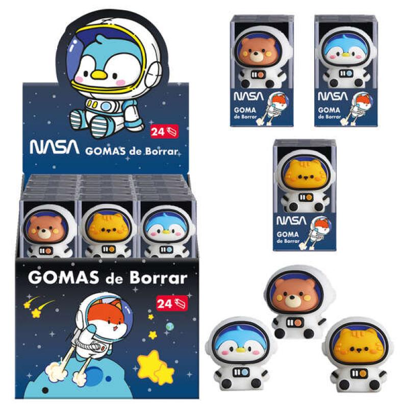 Dohe Expositor de 24 Gomas de Borrar PVC con Formas de Astronautas-Animales - Diversidad de Diseños Creativos - Material Resiste