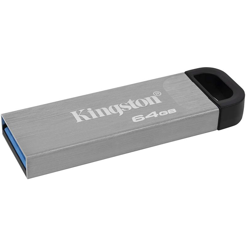 Kingston DataTraveler Kyson Memoria USB 64GB - 3.2 Gen 1 - 200 MB/s en Lectura - Diseño Metalico - Color Plata (Pendrive)