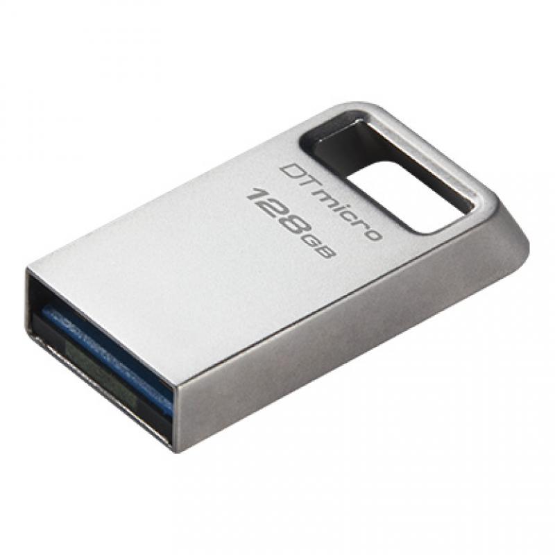 Kingston DataTraveler Micro Memoria USB 128GB - USB 3.2 Gen 1 - Ultracompacta y Ligera - Enganche para Llavero - Cuerpo Metalico