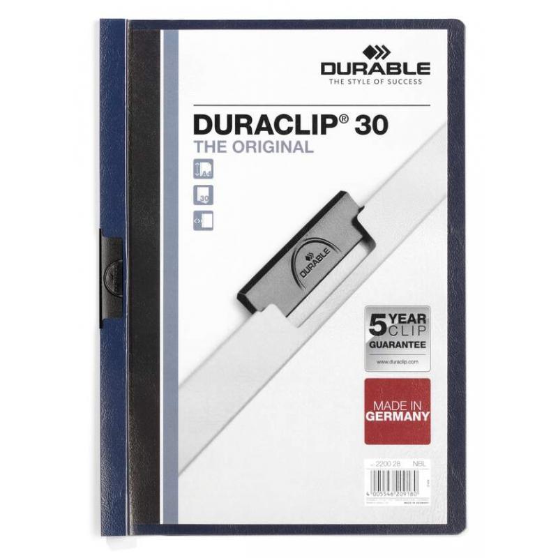 Durable Duraclip 30 Carpeta de Plastico con Clip de Acero - Tamaño A4 - Capacidad hasta 30 Hojas - Parte Posterior Rigida Color 