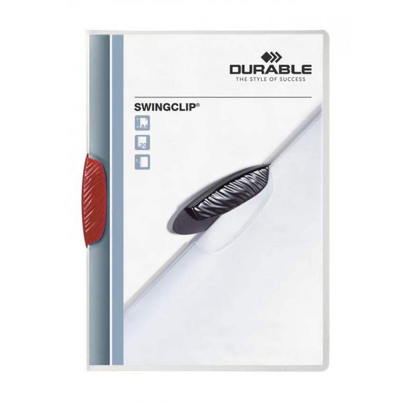 Durable Swingclip 30 Carpeta de Plastico con Pinza Giratoria - Tamaño A4 - Capacidad hasta 30 Hojas - Pinza de Color Rojo