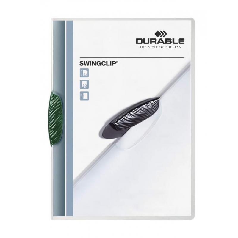 Durable Swingclip 30 Carpeta de Plastico con Pinza Giratoria - Tamaño A4 - Capacidad hasta 30 Hojas - Pinza de Color Verde