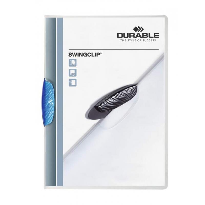 Durable Swingclip 30 Carpeta de Plastico con Pinza Giratoria - Tamaño A4 - Capacidad hasta 30 Hojas - Pinza de Color Azul