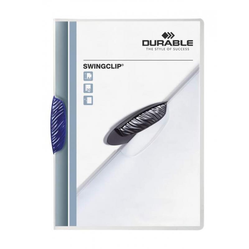 Durable Swingclip 30 Carpeta de Plastico con Pinza Giratoria - Tamaño A4 - Capacidad hasta 30 Hojas - Pinza de Color Azul Oscuro