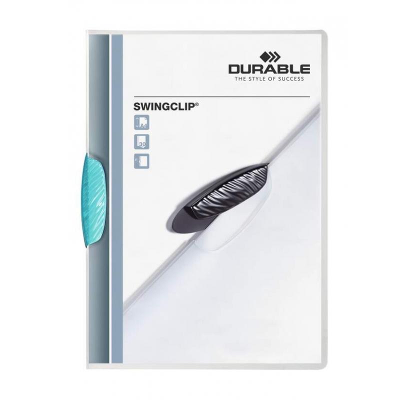 Durable Swingclip 30 Carpeta de Plastico con Pinza Giratoria - Tamaño A4 - Capacidad hasta 30 Hojas - Pinza de Color Turquesa