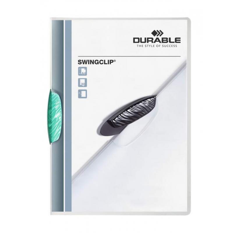 Durable Swingclip 30 Carpeta de Plastico con Pinza Giratoria - Tamaño A4 - Capacidad hasta 30 Hojas - Pinza de Color Verde Oscur