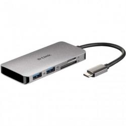 D-Link Hub USB-C 6 en 1 Lector SD, MicroSD, HDMI 4K, USB-C, 2x USB 3.0