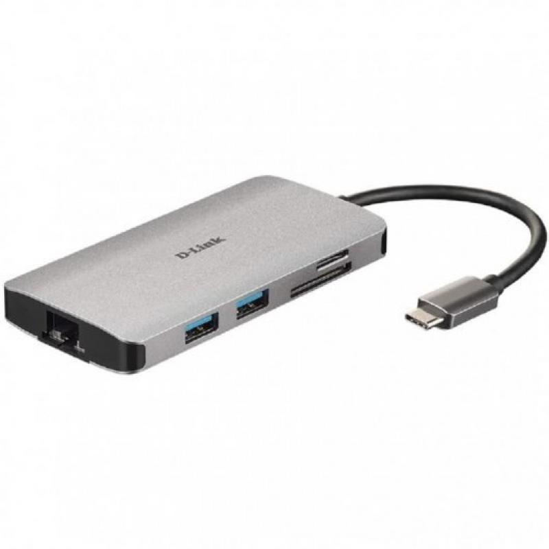 D-Link Hub USB-C 8 en 1 Lector SD, MicroSD, HDMI 4K, USB-C, RJ45, 3x USB 3.0