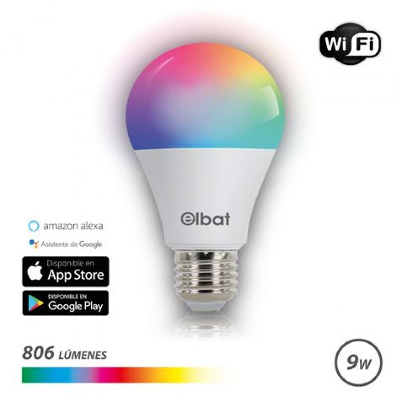 Elbat Bombilla LED Smart Wi-Fi A60 E27 9W 806lm RGB - Temperatura 2700K a los 6000K - Control de Voz - Control Remoto - 3 Modos 