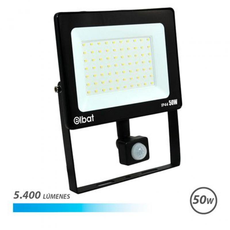 Elbat Foco LED de 50W - Potencia: 50W - Lumenes: 5400 - Sensor de Movimiento - 6.500K Luz Fria - 30.000 - 50.000 Horas de Vida -