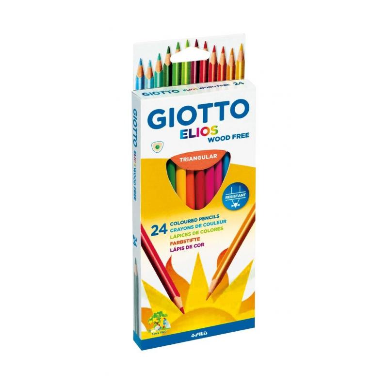 Giotto Elios Giant Wood Free Pack de 24 Lapices Triangulares de Colores - Sin Madera - Mina 5 mm - Colores Surtidos