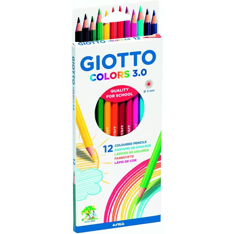 Giotto Colors 3.0 Pack de 12 Lapices Hexagonales de Colores - Mina 3 mm - Madera - Colores Surtidos