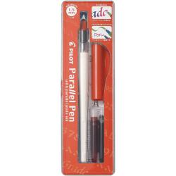 Pilot Pack de Pluma Estilografica Parallel Pen 1.5mm - Punta de Acero - Trazo de 1.5mm - 2 Recargas - Color Negro/Rojo