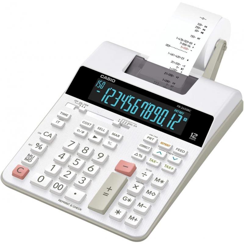 Casio FR-2650RC Calculadora Impresora de Sobremesa - Impresión en 2 colores - Pantalla de 12 Digitos - Función de reloj y calend