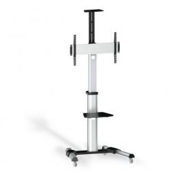 Tooq Soporte de Pantalla de Suelo con Ruedas 37"-70" - Bloqueo de Ruedas - Dos Estantes - Gestion de Cables - Peso Max 50Kg - VE