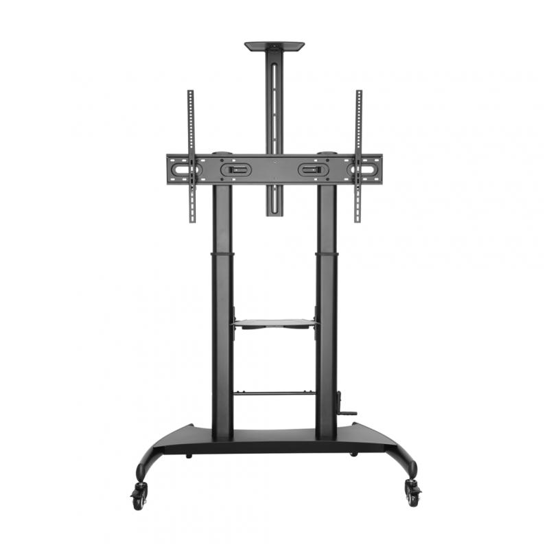 Aisens Soporte de Suelo ECO con Ruedas y Manivela - Bandeja para DVD y Soporte de Camara para Monitor/TV - Hasta 100Kg - De 60 a