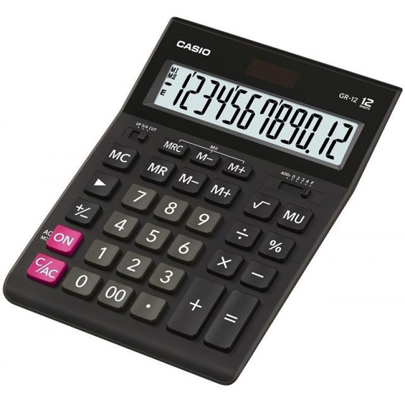 Casio GR-12C Calculadora de Sobremesa - Pantalla LCD de 12 Digitos - Alimentacion Solar y Pilas - Color Negro