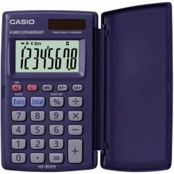 Casio HS-8VERA Calculadora de Bolsillo con Tapa - Pantalla LC Extragrande de 8 Digitos - Funcion Conversor de Euros - Color Azul