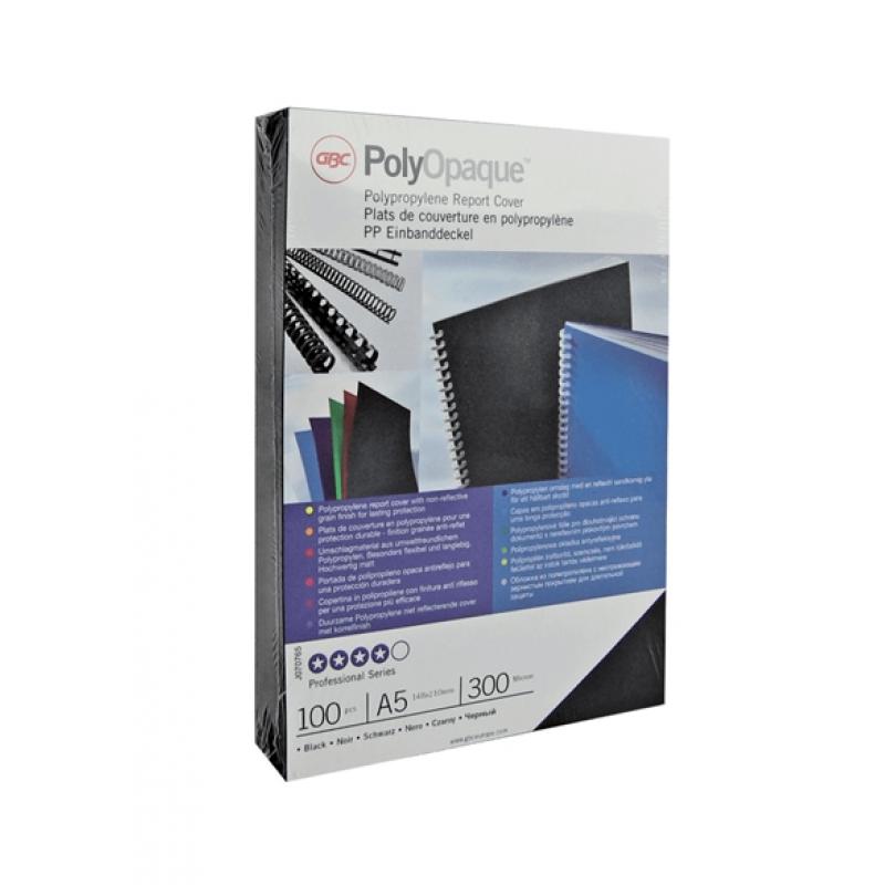 GBC PolyOpaque Pack de 100 Portadas de Encuadernar A4 - 300 Micras - Color Negro