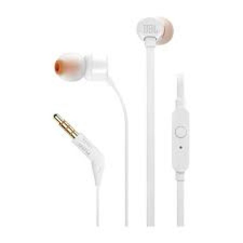 JBL Tune 110 Auriculares con Microfono - Manos Libres - Control en Cable - Cable Plano de 1.11m - Color Blanco