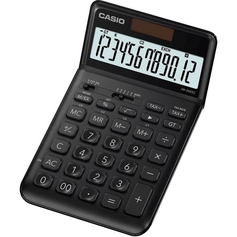 Casio JW-200SC Calculadora de Sobremesa - Pantalla LCD de 12 Digitos Inclinacion Ajustable - Alimentacion Solar y Pilas - Color 