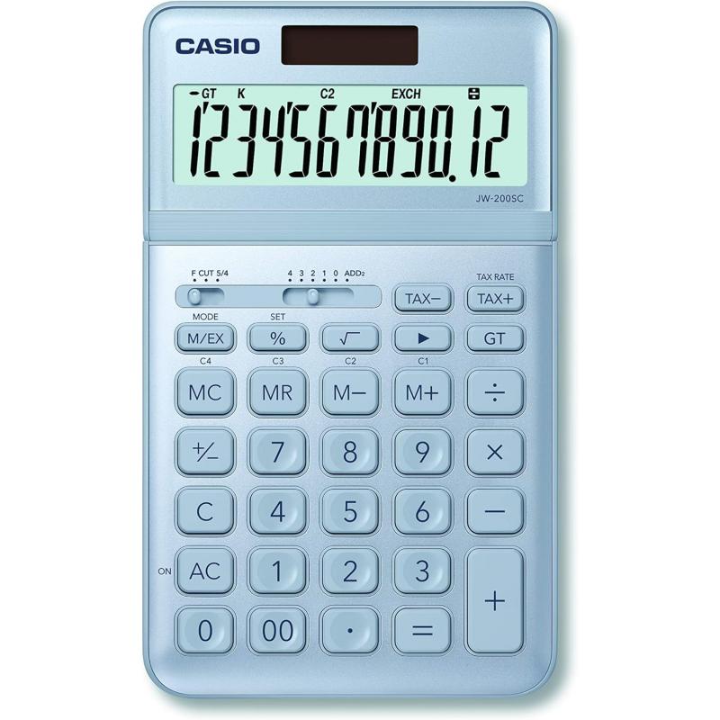 Casio JW-200SC Calculadora de Sobremesa - Pantalla LCD de 12 Digitos Inclinacion Ajustable - Alimentacion Solar y Pilas - Color 