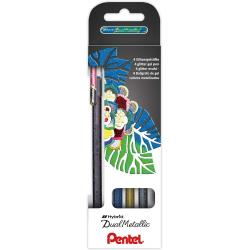 Pentel Hybrid Dual Metallic Pack de 4 Boligrafos de Bola con Tinta Gel Brillante - Punta 1mm - Trazo 0.5mm - Colores Brillantes 