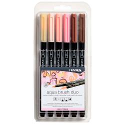 Lyra Aqua Brush Duo Pack 6 Rotuladores de Doble Punta - Trazos 1-5 y 1mm - Tinta Base de Agua - Colores Tonos de Piel