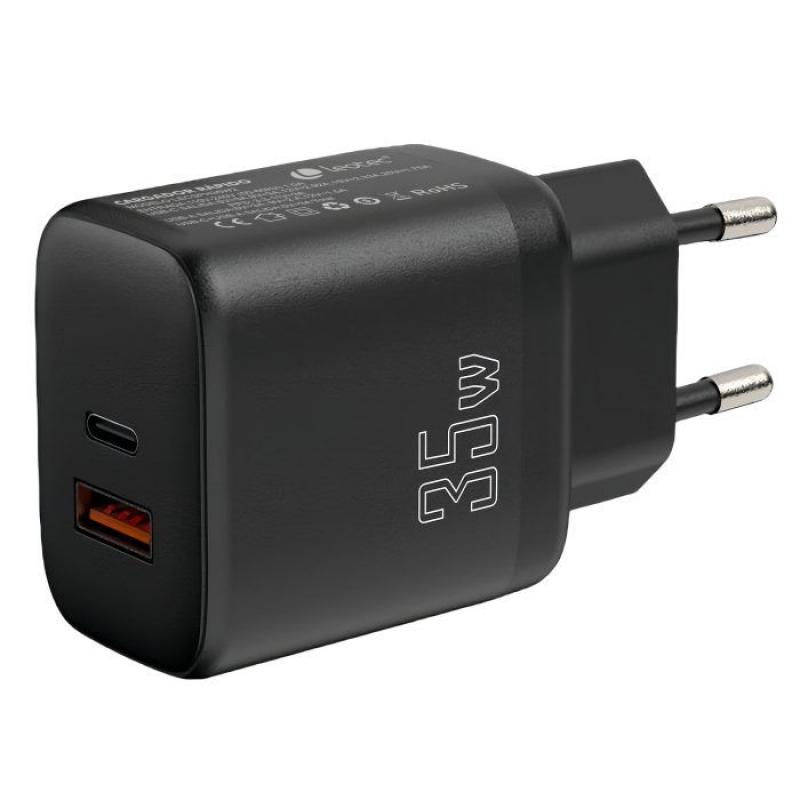 Leotec Cargador para Smartphone 35W con Puertos USB-C PD 3.0 y USB-A - Proteccion contra Sobrecorriente y Cortocircuito - Color 