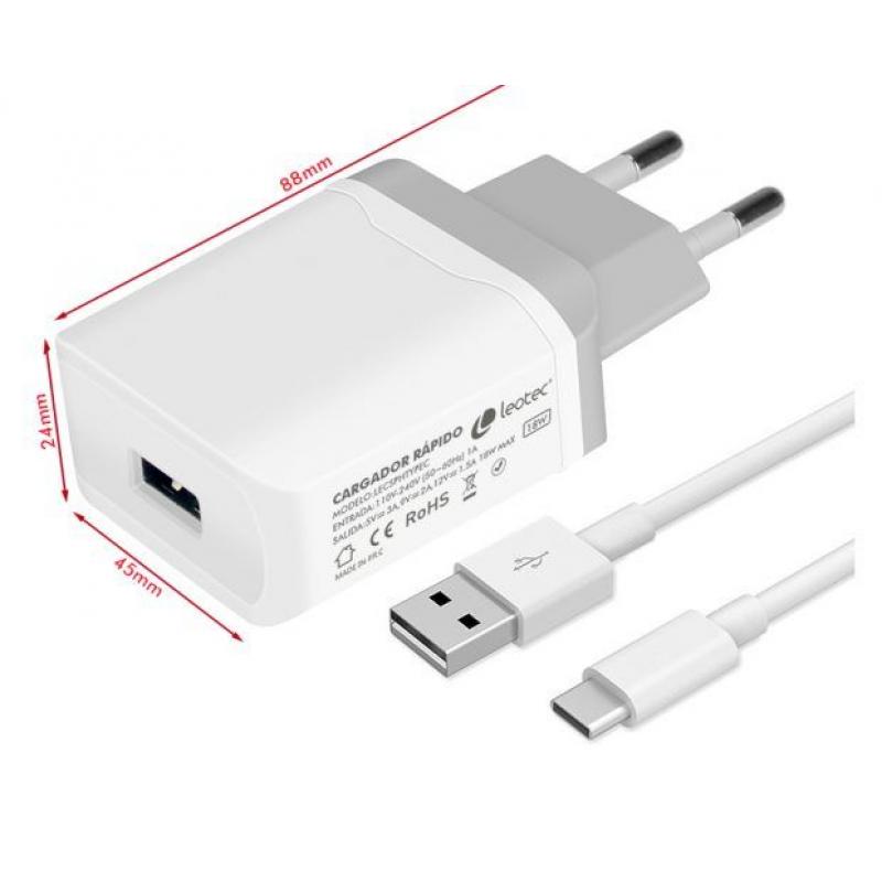 Leotec Cargador de Carga Rapida USB-A/USB-C 18W