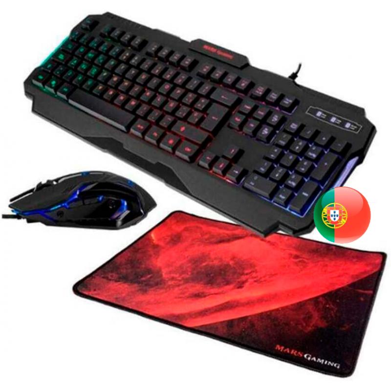 Mars Gaming Combo gaming RGB MCP118 - Teclado, Raton y Alfombrilla - Iluminacion RGB Rainbow - Prestaciones Pro-Gaming - Diseño 