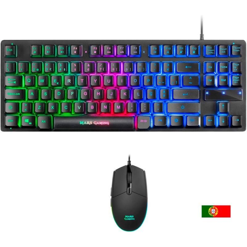 Mars Gaming Combo Gaming MCPTKL - Teclado TKL y Raton Ligero - Iluminacion RGB Breathing & Flow - Tecnologia H-Mech - Hasta 3200