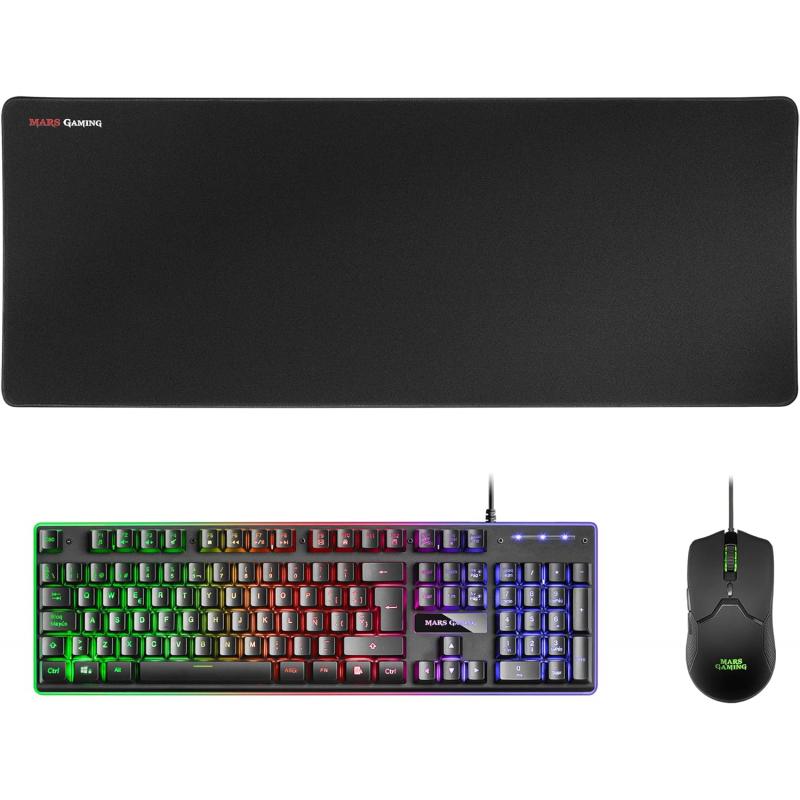 Mars Gaming Pack Premium 3 en 1 Teclado hibrido H-MECH, Raton Ultra Ligero 10K y Alfombrilla XXL - Compatibilidad Universal - Te