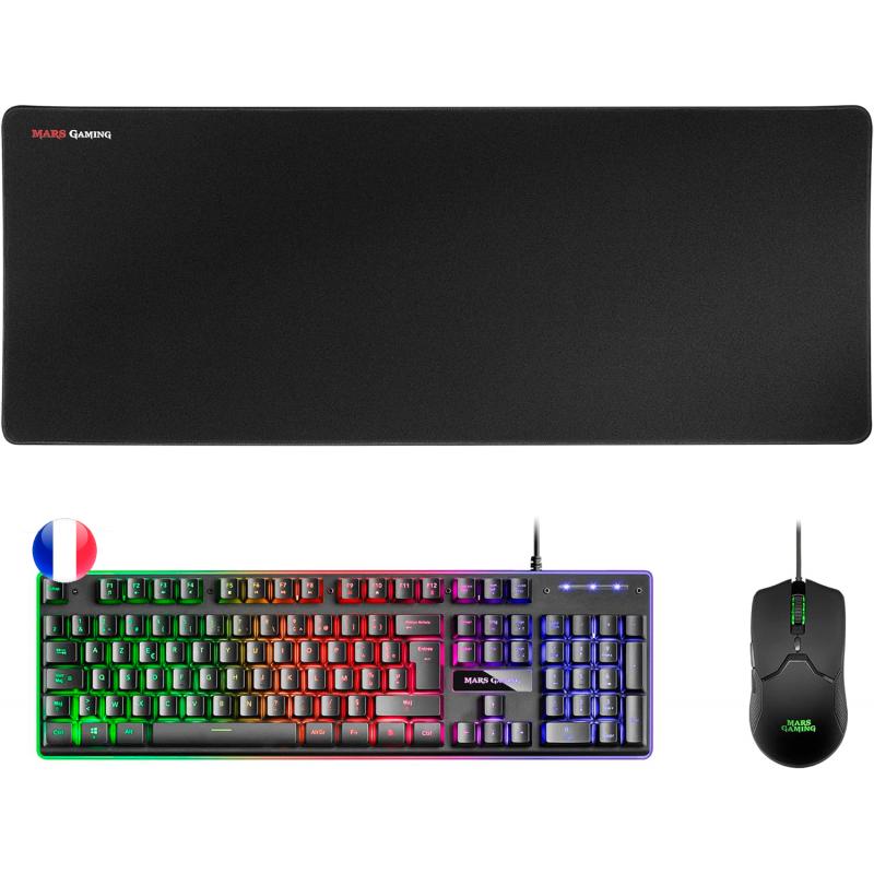 Mars Gaming Pack Premium Teclado Hibrido H-MECH - Raton Ultra Ligero 10K - Alfombrilla XXL - Compatibilidad Universal - Tecnolog