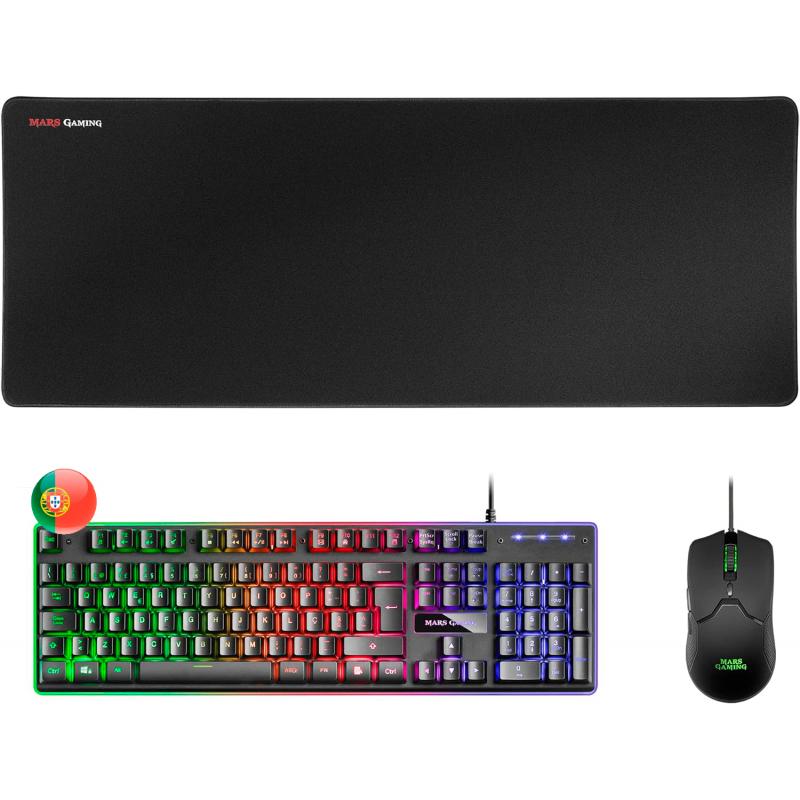 Mars Gaming Pack Premium Teclado hibrido H-MECH - Raton Ultra ligero 10K - Alfombrilla XXL - Tecnologia H-MECH - Iluminacion FRG