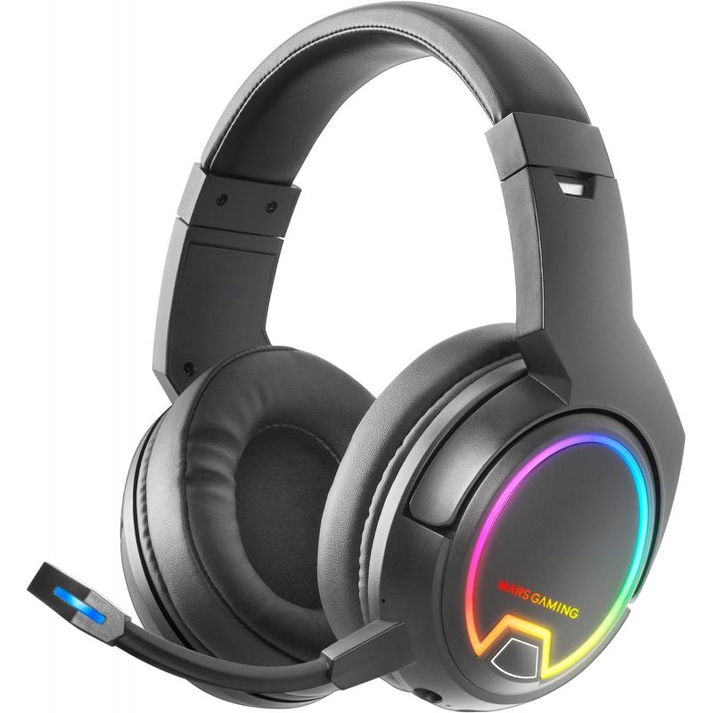 Mars Gaming Auriculares Inalambricos ARGB Flow 40h bateria - Microfono ENC Extraible - Tecnologia 2.4GPRO - Drivers 50mm FULL DY