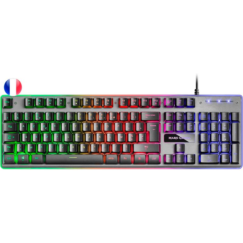 Mars Gaming Teclado Gaming MK220 - Tecnologia H-MECH - Iluminacion FRGB Rainbow - Panel de Aluminio - Base de ABS Reforzado - Di