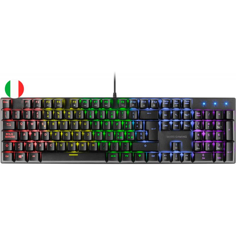 Mars Gaming Teclado Mecanico RGB MK422 - Tecnologia Antipolvo - 12 efectos de Iluminacion - Teclas imborrables - Funciones Multi