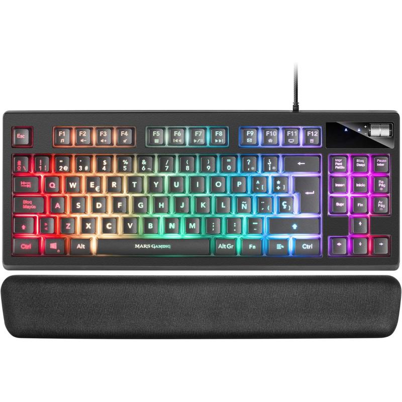 Mars Gaming Teclado Gaming MKAX RGB Control - Compacto TKL - Pulsacion H-Mech - 9 Efectos RGB - Boton Roller Volumen - Reposamuñ