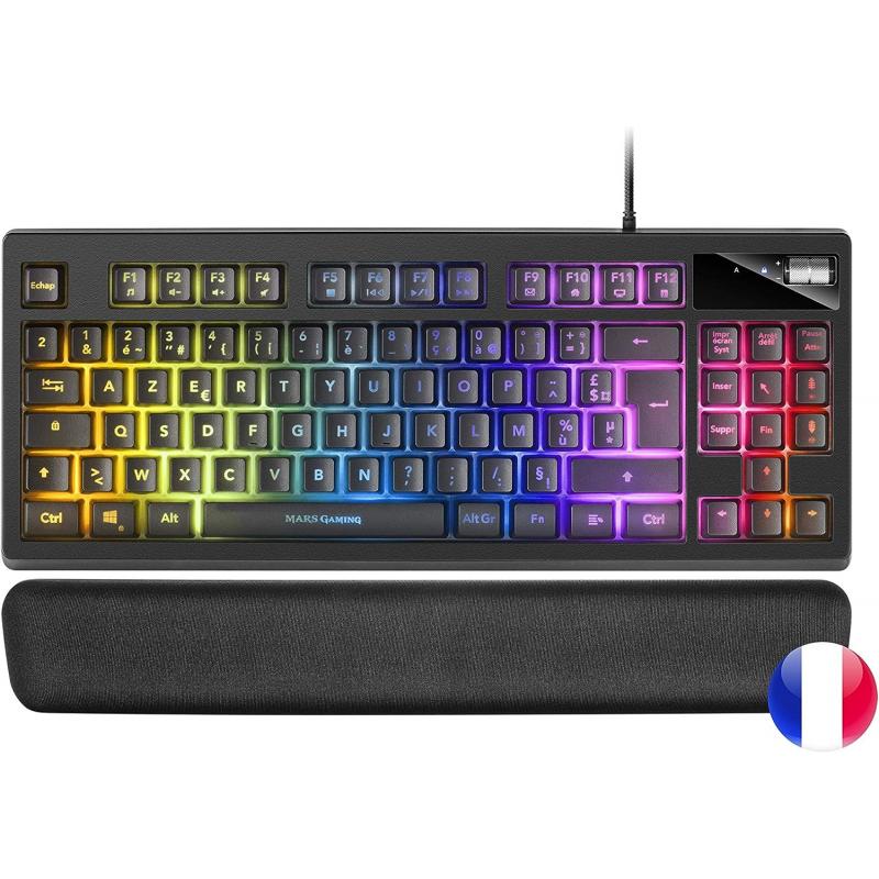 Mars Gaming Teclado Gaming MKAX RGB Control - Compacto TKL - Pulsacion H-Mech - 9 Efectos RGB - Boton Roller Volumen - Reposamuñ